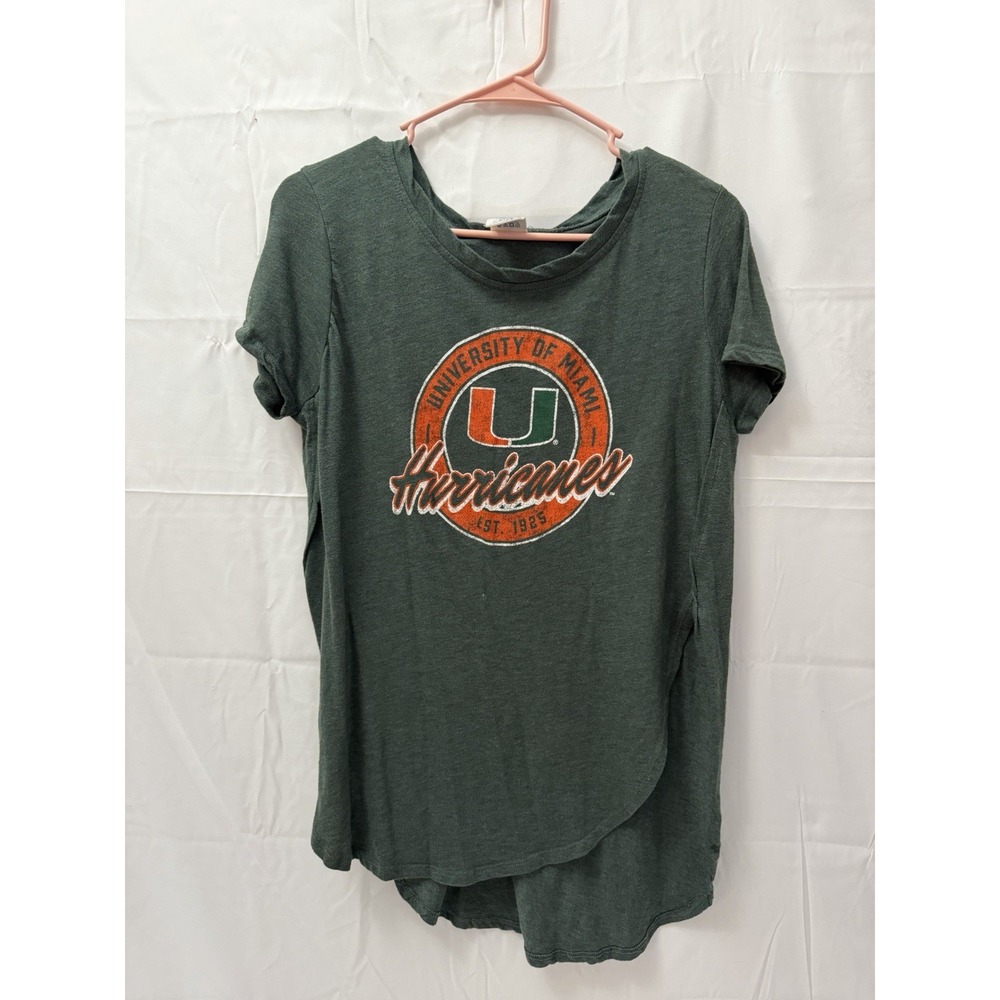 University of Miami Florida Hurricanes Hi-Low T Shirt Green Womens Medium